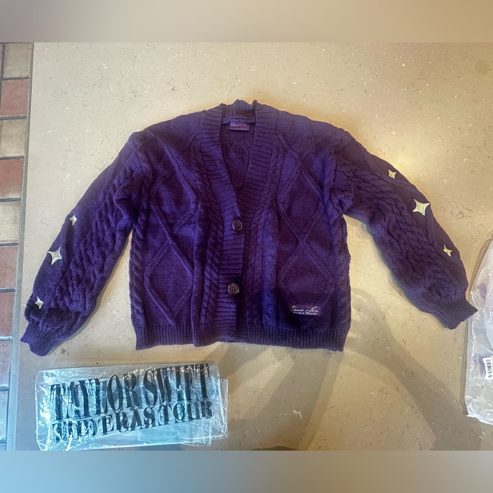 Taylor Swift Eras Tour Speak Now Cardigan Sweater + bag confetti wrist band NEW
